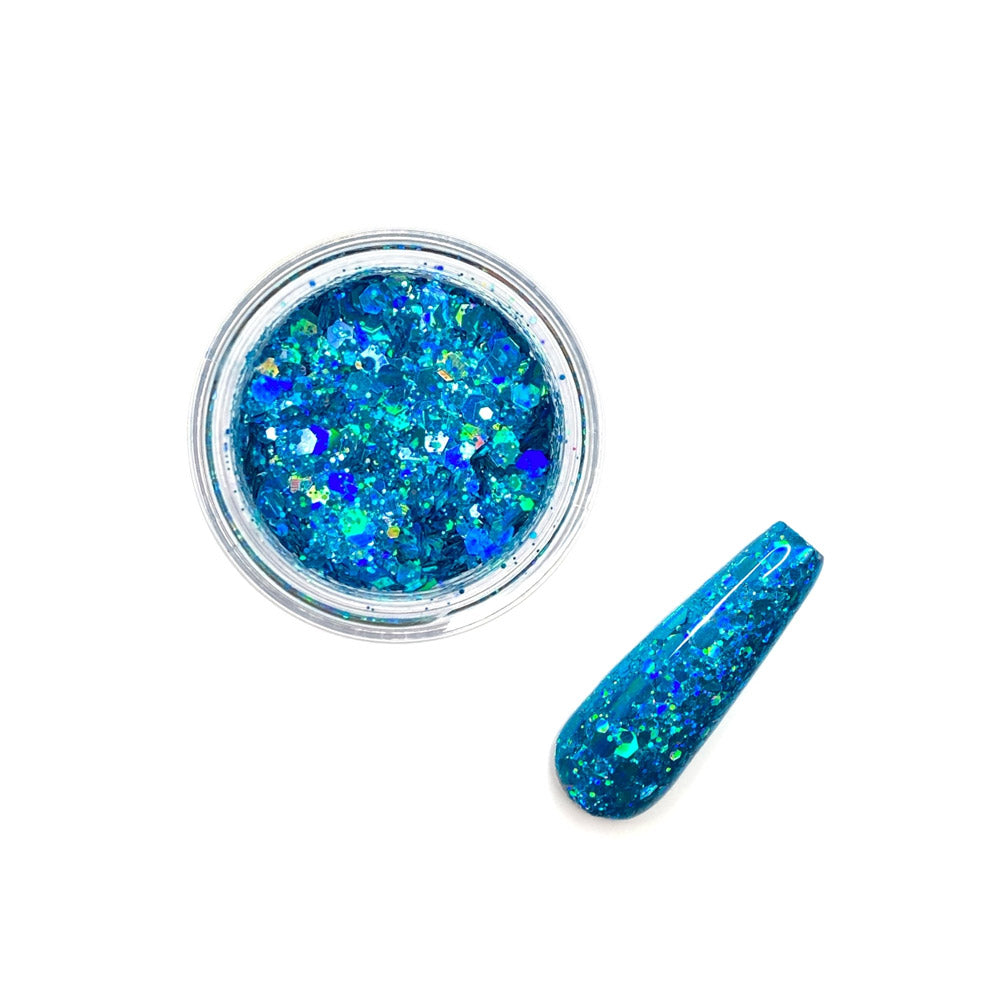 Rainbow Land Glitz - Champ: Fine & Chunky Solid Electric Blue Holographic Nail Glitter