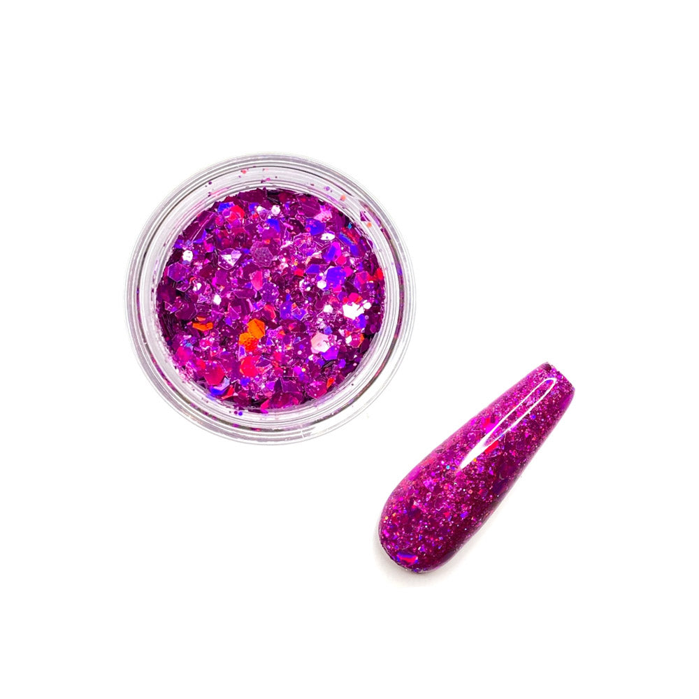 Rainbow Land Glitz - IQ: Fine & Chunky Solid Metallic Pink Holographic Nail Glitter