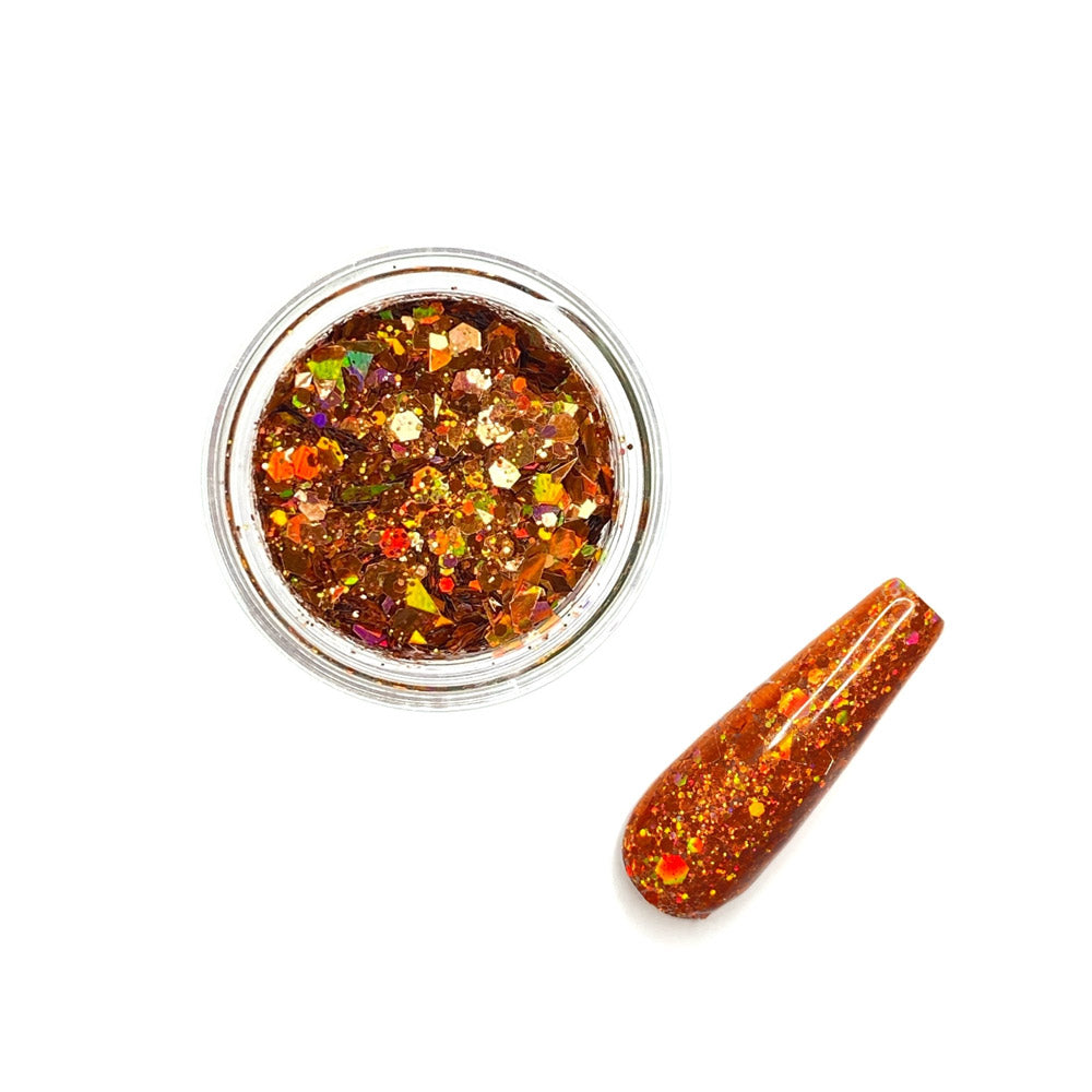 Rainbow Land Glitz - OJ: Fine & Chunky Solid Copper Gold Holographic Nail Glitter