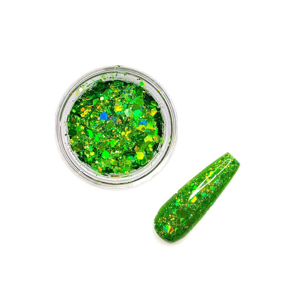 Rainbow Land Glitz - Patty O'Green: Fine & Chunky Solid Lime Green Holographic Nail Glitter