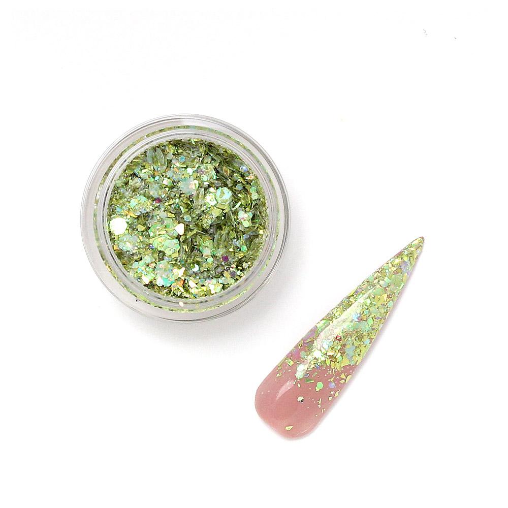 Pixie Party Glitz 07: Ultra Fine & Chunky Semi-translucent Chartreuse Nail Glitter
