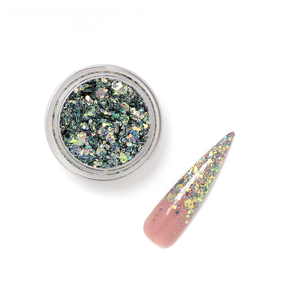 Pixie Party Glitz 11: Ultra Fine & Chunky Semi-translucent Silver Blue Nail Glitter