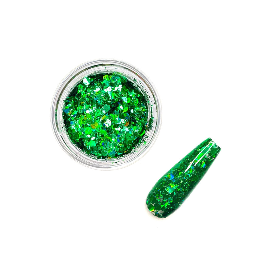 Rainbow Land Glitz - Lucky: Fine & Chunky Solid Emerald Green Holographic Nail Glitter