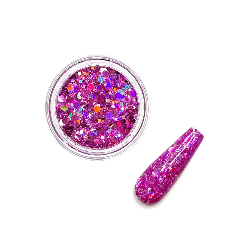 Rainbow Land Glitz - Shy Violet: Fine & Chunky Solid Metallic Violet Pink Holographic Nail Glitter