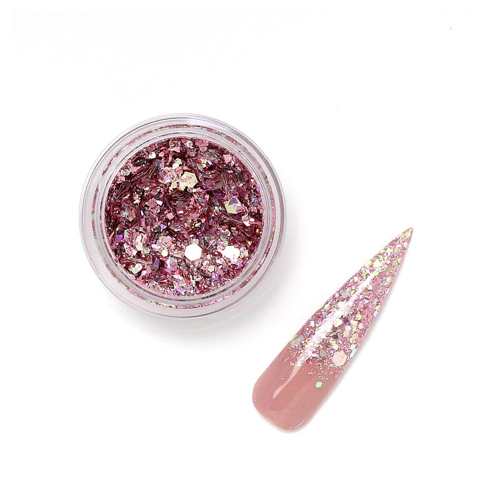 Pixie Party Glitz 06: Ultra Fine & Chunky Semi-translucent Pink Nail Glitter